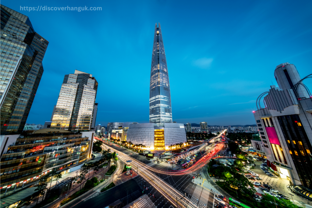 Skyscraper lotte world tower at night